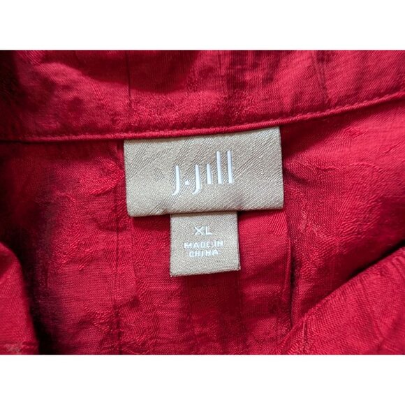 J. Jill Womens Red Textured Button-Up Blouse XL Long Sleeve - Picture 3 of 8